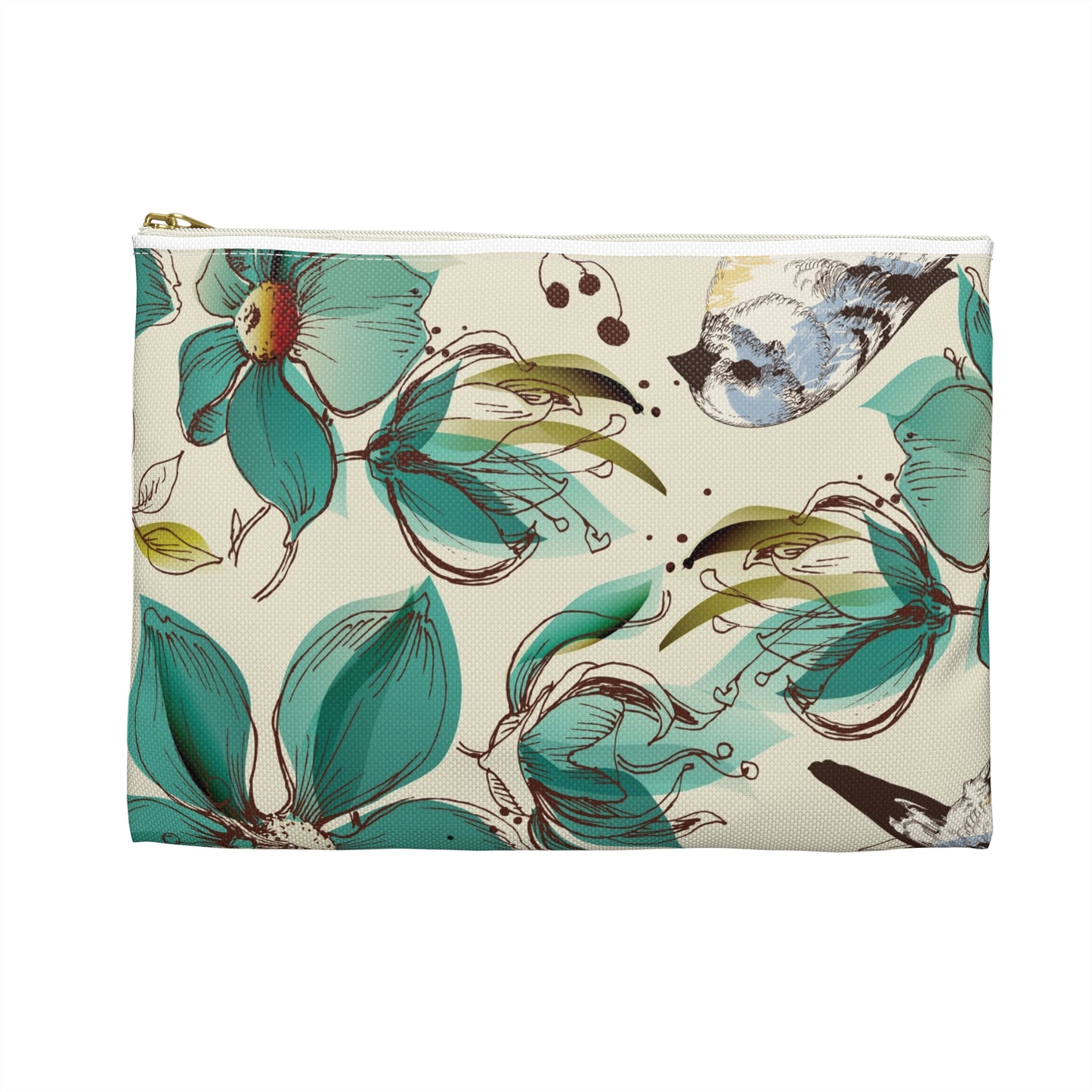 Floral Bird Accessory Pouch, Ideal for Travel, Makeup Bag, Gift for Her, Organizing Essentials, Stylish Storage
