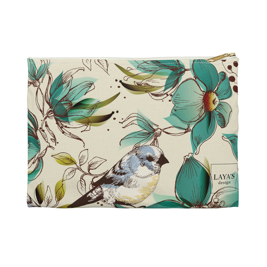 Floral Bird Accessory Pouch, Ideal for Travel, Makeup Bag, Gift for Her, Organizing Essentials, Stylish Storage