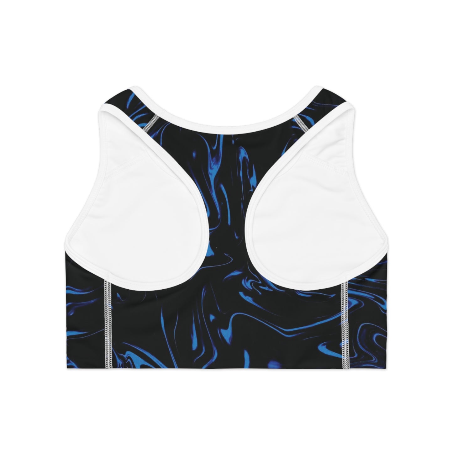 Stylish Sports Bra (AOP) | Sleek Activewear for Workouts, Yoga, and Athleisure, Gift for Fitness Enthusiasts, Black & Blue Design