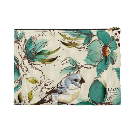 Floral Bird Accessory Pouch, Ideal for Travel, Makeup Bag, Gift for Her, Organizing Essentials, Stylish Storage