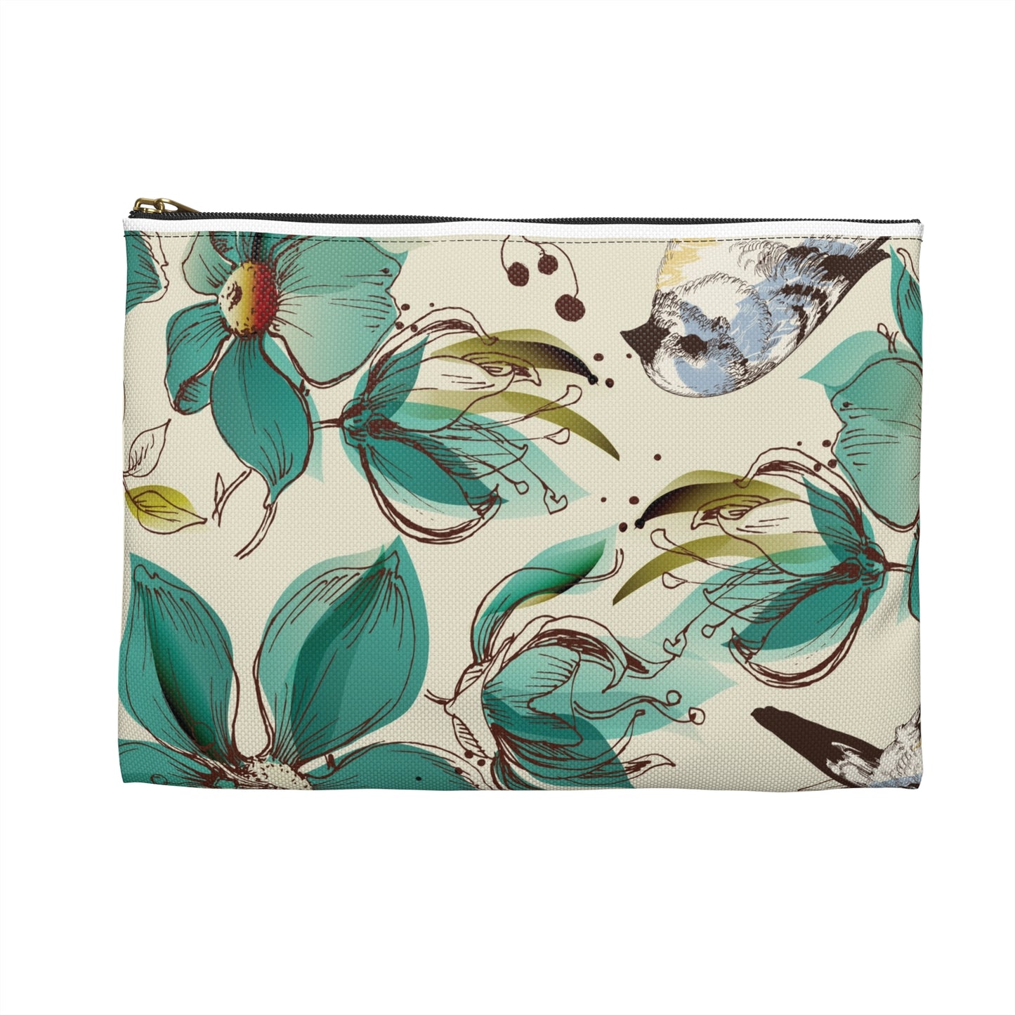 Floral Bird Accessory Pouch, Ideal for Travel, Makeup Bag, Gift for Her, Organizing Essentials, Stylish Storage