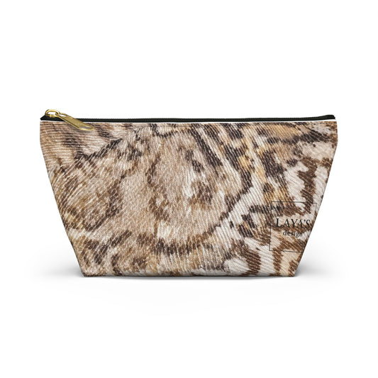 Stylish T-bottom Accessory Pouch | Snakeskin Print Makeup Bag, Travel Organizer, Cosmetic Case, Gift for Her